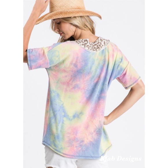 ❤️LAST 1! Indigo Blue Tie Dye Leopard Detail Top! - Picture 7 of 9